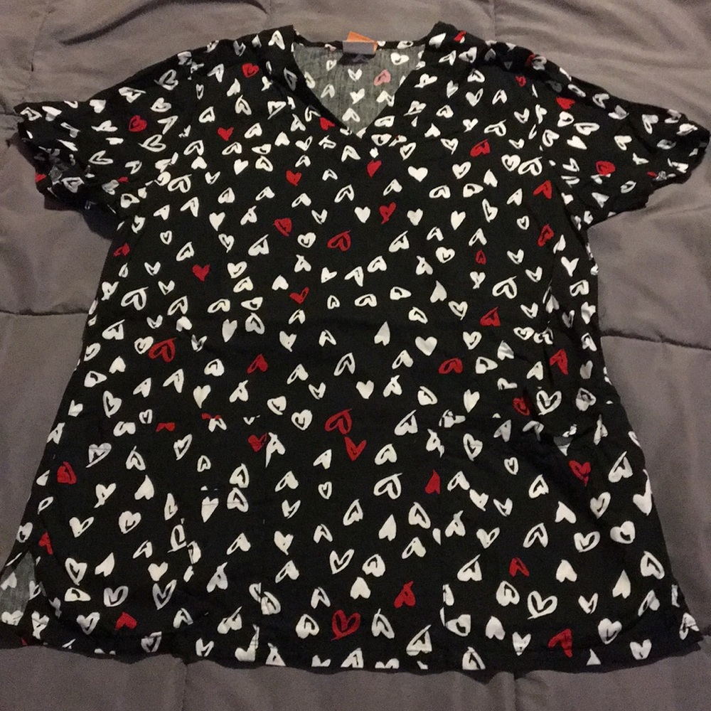 Red and white heart scrub top